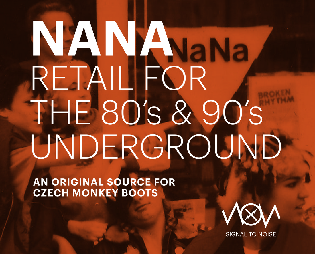 Title graphic for the FACT. editorial 'NaNa: Retail for the 80's & 90's Underground,' featuring stylized typography referencing the legendary Santa Monica punk and goth retailer.